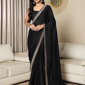 Sareemall Ready to Wear Embellished Bollywood Satin Saree (Black)