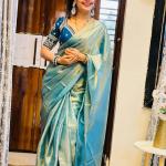 Yokshi Solid/Plain Bollywood Chiffon, Pure Silk Saree (Light Blue)