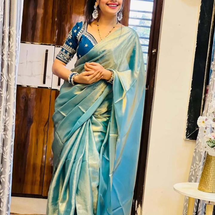 Yokshi Solid/Plain Bollywood Chiffon, Pure Silk Saree (Light Blue)