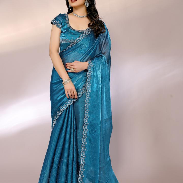 Tasrika Embellished Bollywood Chiffon Saree (Blue, Multicolor)