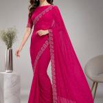 VeerSareeHub Embellished Bollywood Georgette Saree (Pink)
