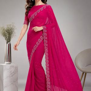 VeerSareeHub Embellished Bollywood Georgette Saree (Pink)
