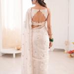 MAHADEV CREATION Embroidered, Floral Print Bollywood Chiffon Saree (White)