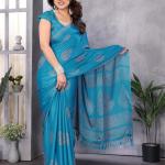 FABMORA Printed, Blocked Printed Daily Wear Chiffon, Georgette Saree (Blue)