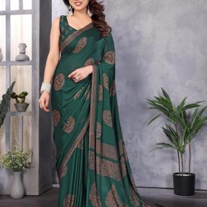 FABMORA Printed, Blocked Printed Daily Wear Chiffon, Georgette Saree (Green)