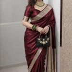 Sijileen Woven Banarasi Satin Saree (Maroon)