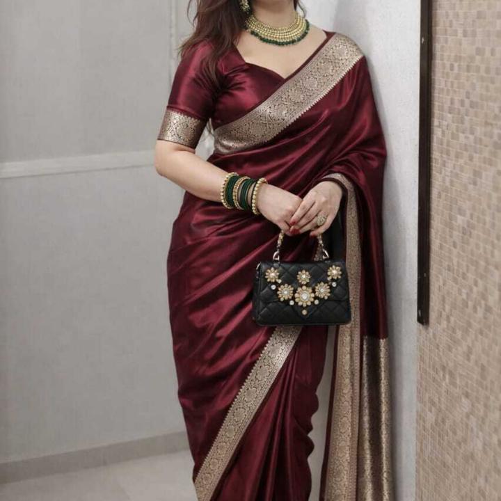 Sijileen Woven Banarasi Satin Saree (Maroon)