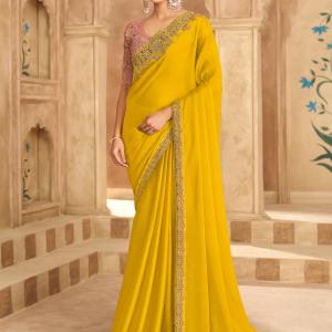 Tasrika Embroidered Bollywood Satin Saree (Yellow)