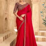 Tasrika Embroidered Bollywood Satin Saree (Red)