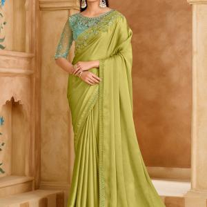 Tasrika Embroidered Bollywood Satin Saree (Light Green)