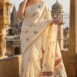Balorampal Woven Handloom Pure Cotton Saree (Cream)