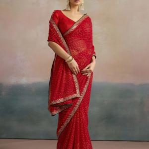 Sareemall Printed Bandhani Georgette Saree (Red)