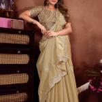 Sareezaa Embellished Bollywood Silk Blend Saree (Cream)
