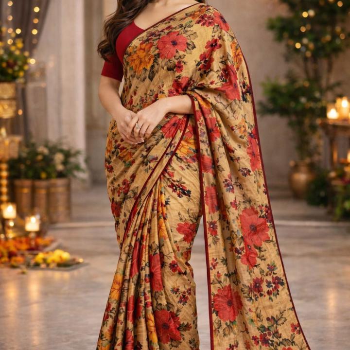 TRENDY TRENDZ Floral Print Daily Wear Cotton Silk Saree (Multicolor)