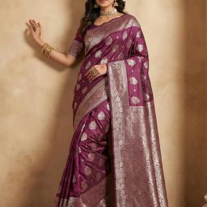 Premium Wine Purple Banarasi Silk Saree