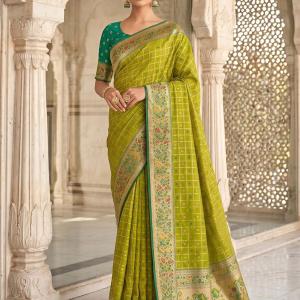 Premium Olive Green Banarasi Silk Saree