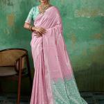 Elegant Pink & Mint Green Banarasi Silk Saree