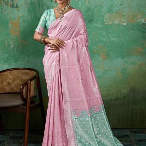 Elegant Pink & Mint Green Banarasi Silk Saree